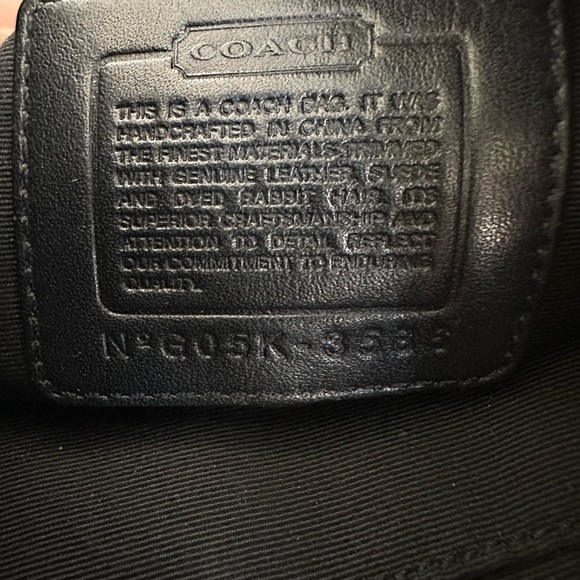 Coach Signature Satin Quilted Rabbit Fur Trimmed Hobo Handbag Black - Picture 2 of 16